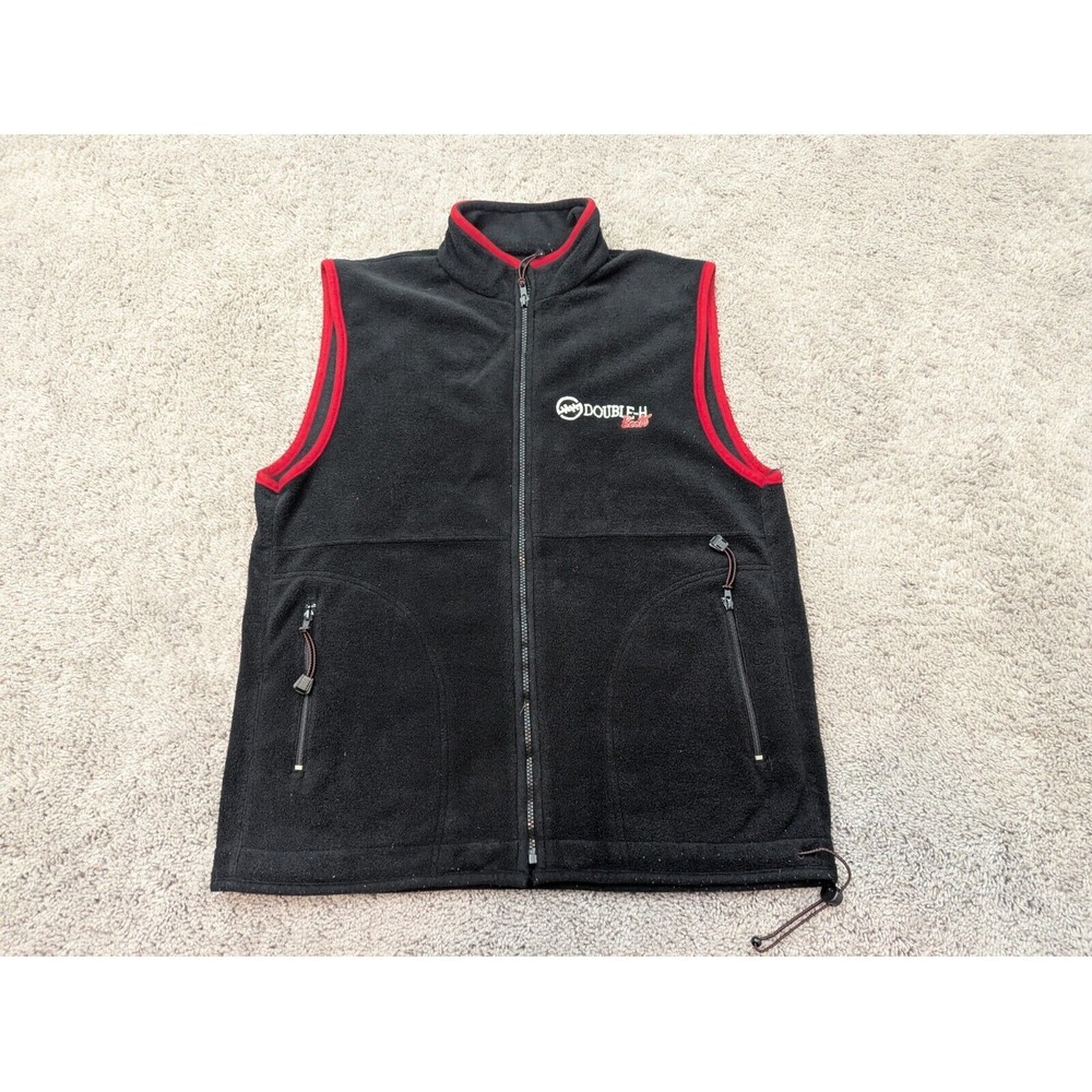 Vintage Double-H Boots Vest Mens Medium Full Zip Fleece Zip Pockets Black
